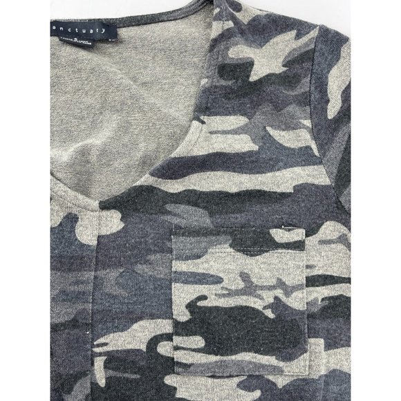 Sanctuary Women's Gray Camo Pullover V Neck Pocket Sweatshirt Long Sleeve Size S - Picture 8 of 9